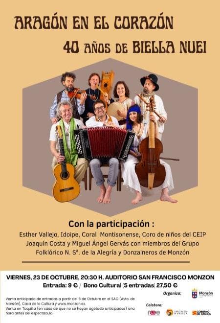 Cartel de «Aragón en el corazón»: los 40 años de Biella Nuei en Monzón