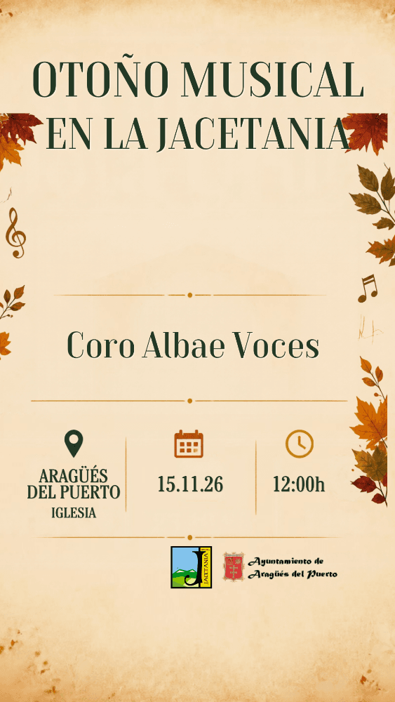 Cartel de Otoño Musical en La Jacetania: Coro Albae Voces en Aragüés del Puerto