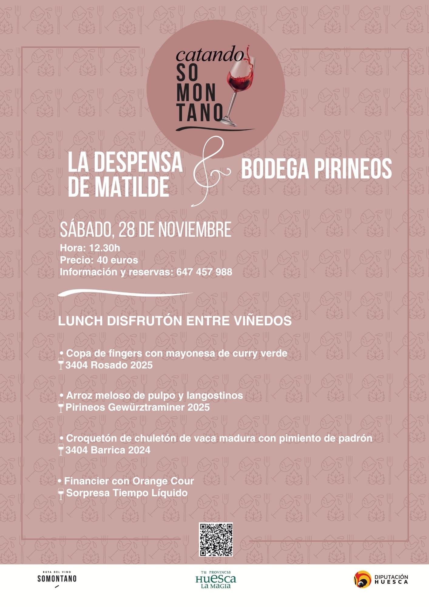 Cartel de «Lunch disfrutón» entre viñedos con La Despensa de Matilde y Bodega Pirineos
