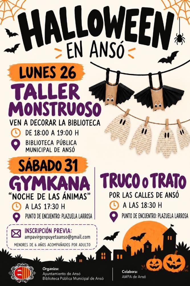 Cartel de Tarde de Halloween en Ansó: gymkana «Noche de las Ánimas» y truco o trato