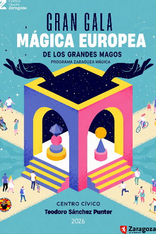Cartel de Zaragoza Mágica: Gran gala Mágia Europea de los grandes Magos.