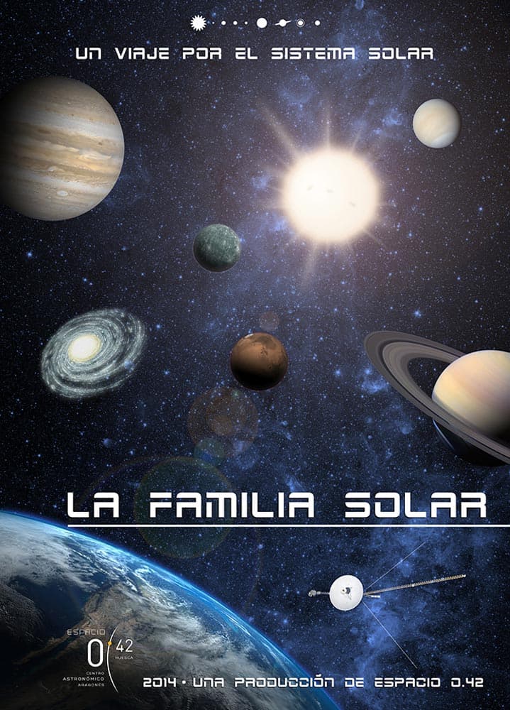 Cartel de Planetario de Aragón: «La familia solar», visita para peques