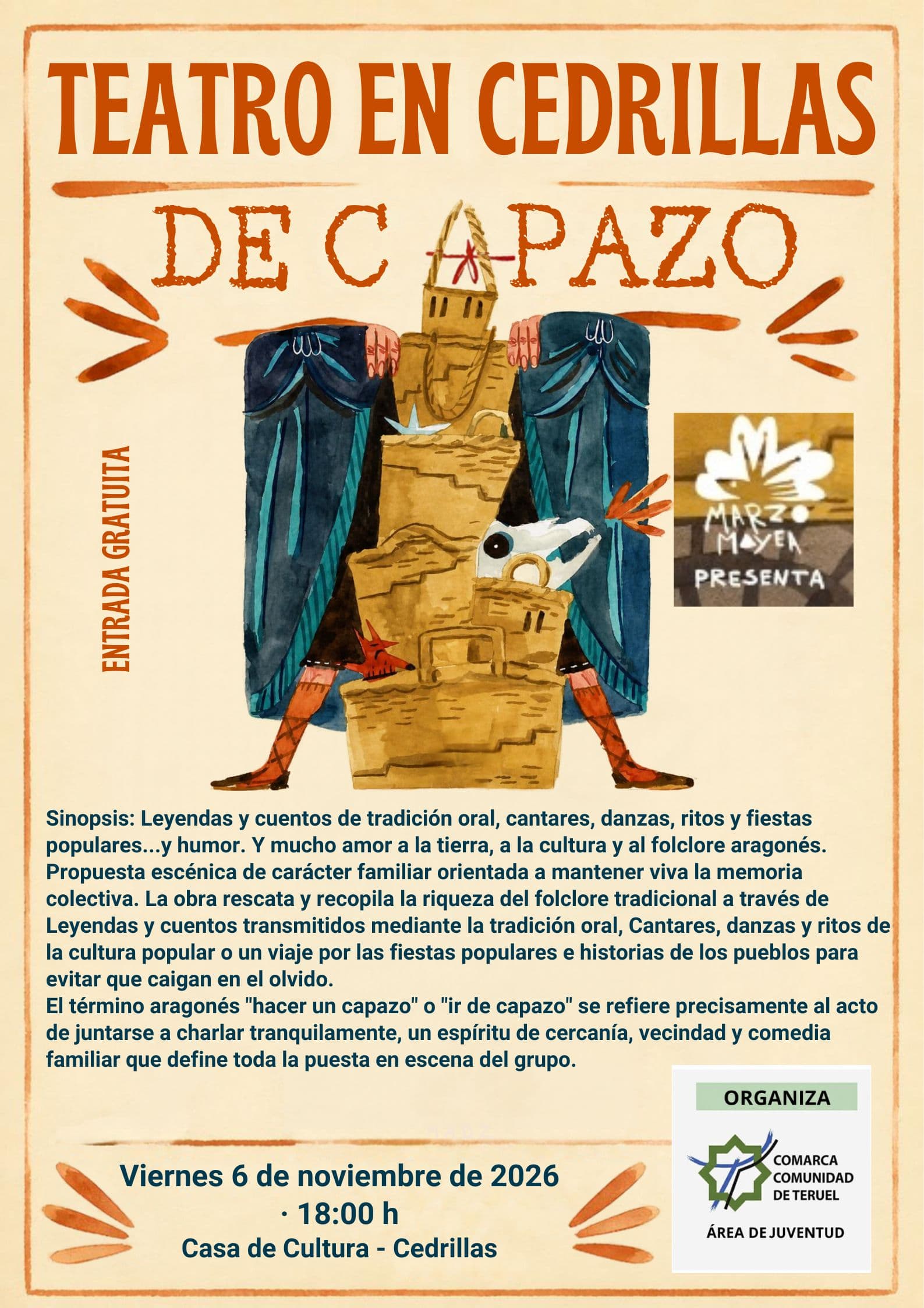 Cartel de Teatro: «De capazo», de Marzo Meya, en Cedrillas
