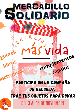 Cartel de Recogida de donaciones para Mercadillo Solidario Fundación Más Vida