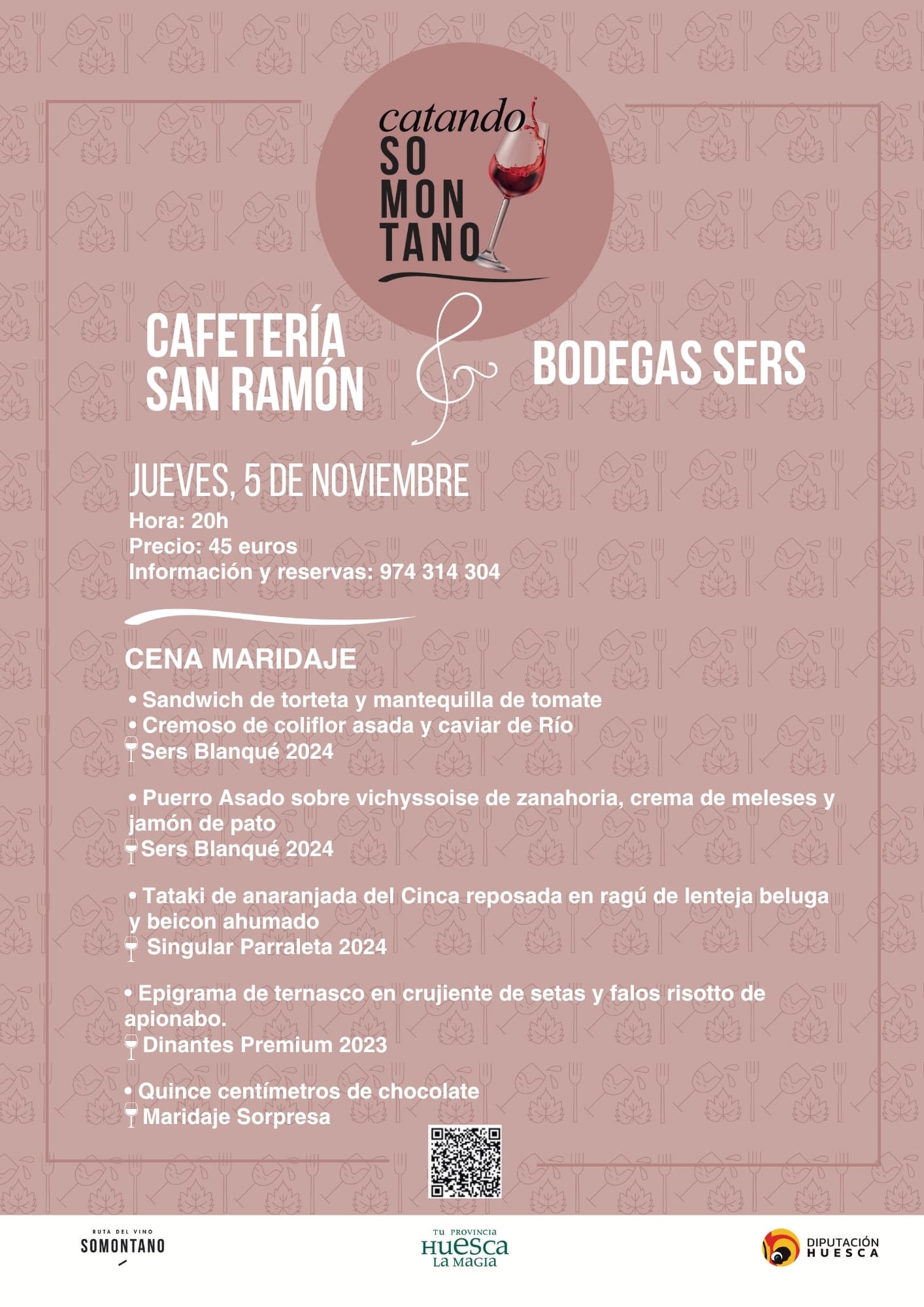 Cartel de Cafetería San Ramón y Bodegas Sers: propuesta maridaje