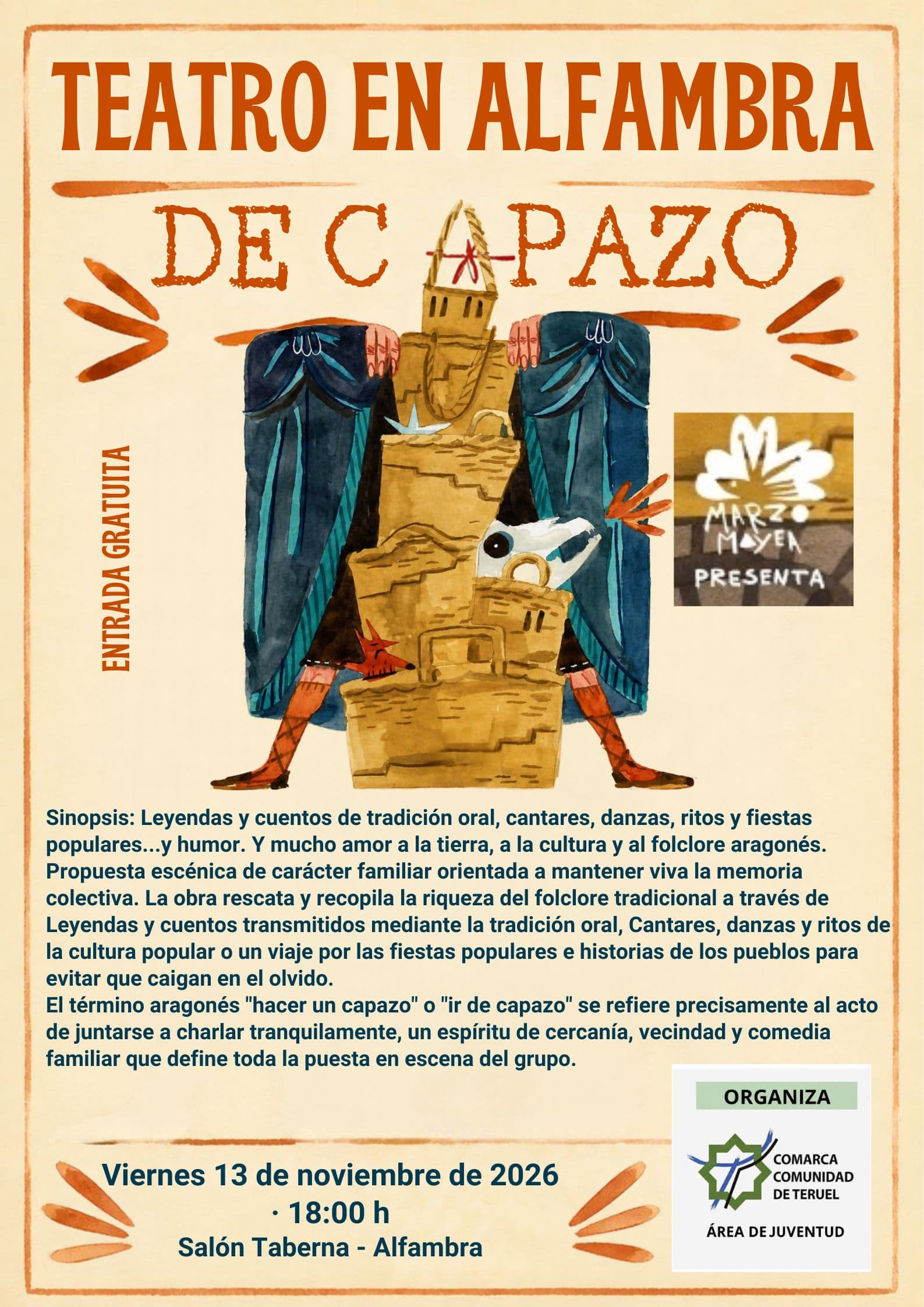 Cartel de Teatro: «De capazo», de Marzo Meya, en Alfambra