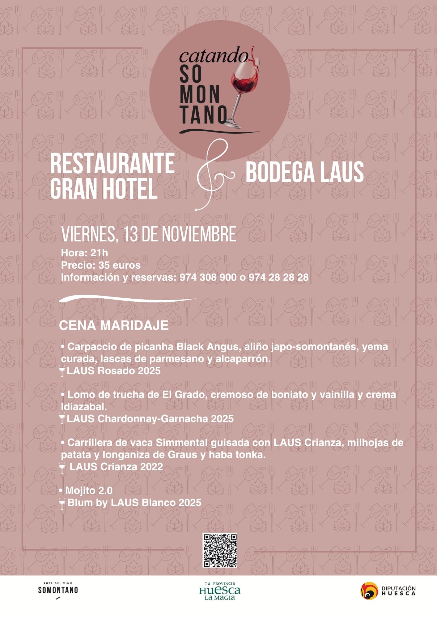 Cartel de Restaurante Gran Hotel y Bodega LAUS: propuesta maridaje