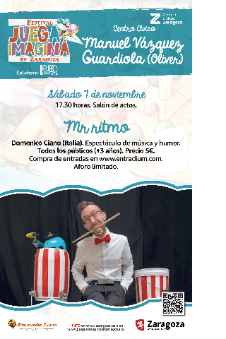 Cartel de Juega e Imagina 2026: Teatro gestual, música y humor. Mr. Ritmo. Domenico Ciano (Italia).