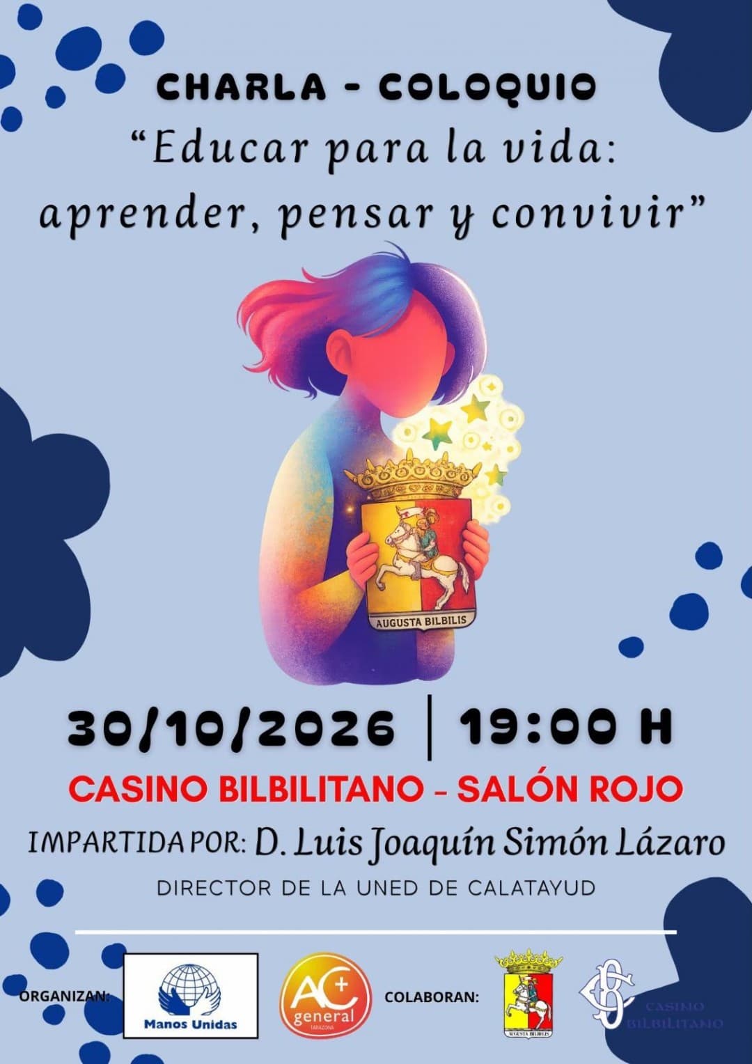 Cartel de Charla-coloquio «Educar para la vida: aprender, pensar y convivir» en Calatayud