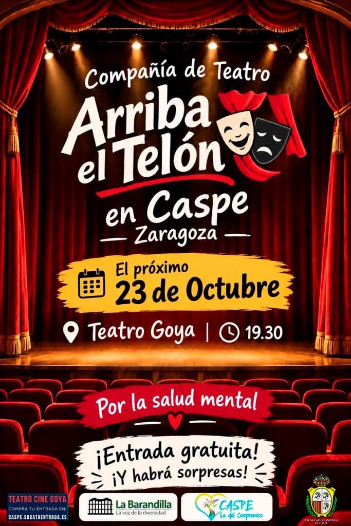 Cartel de «Arriba el telón», teatro por la salud mental en Caspe