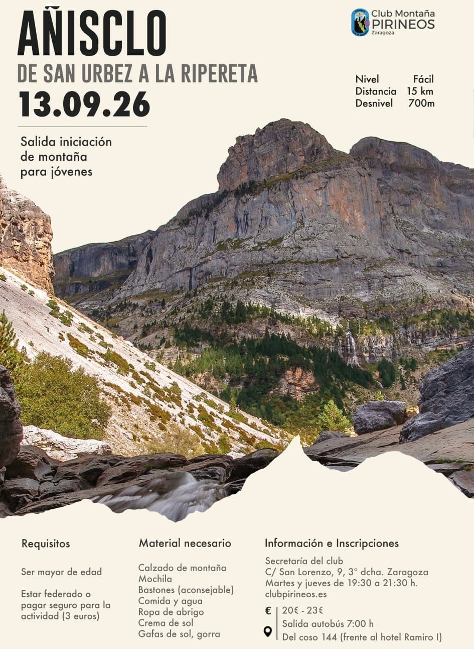 Cartel de Iniciación a la montaña para jóvenes: Añisclo, de San Urbez a la Ripereta