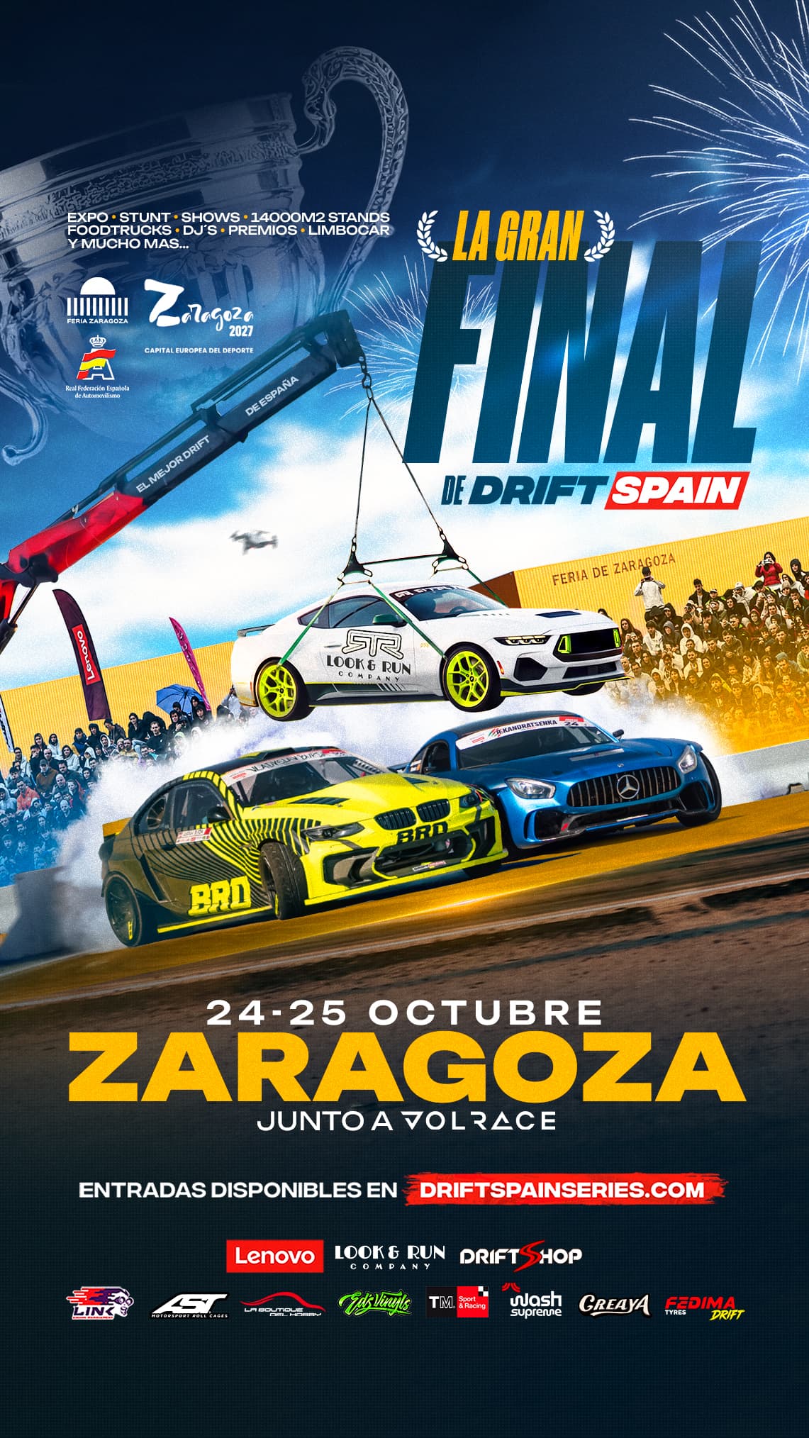 Cartel de VOLRACE Motorshow Zaragoza 2026 y Gran Final de Drift Spain
