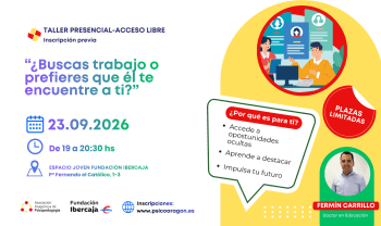 Cartel de Taller presencial: ¿Buscas trabajo o prefieres que él te encuentre a ti? - Actividad gratuita