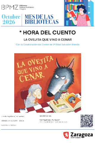 Cartel de Cuentacuentos "La ovejita que vino a cenar" en colaboración con el Centro de Convivencia de Mayores Salvador Allende