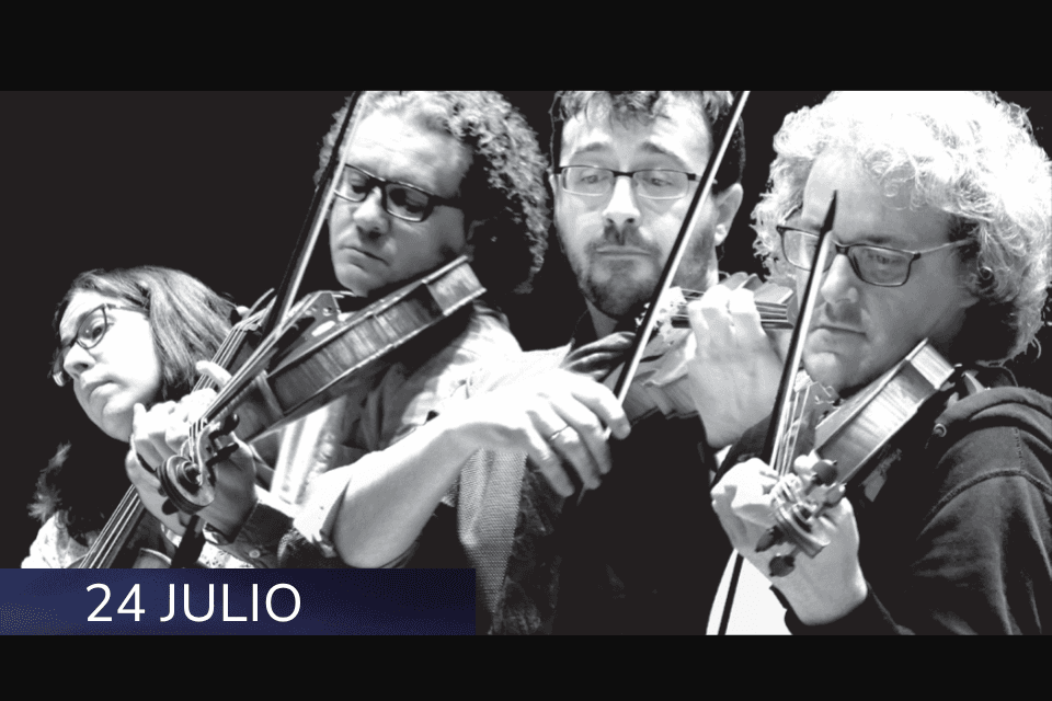 Cartel de Festival Música en el Foro. CUARTETO TUNDRA Cuarteto de cuerdas Sergio Franco y Juan Bernués, violines; Juan Luis Arcos, viola; Laura Lafuente, violonchelo