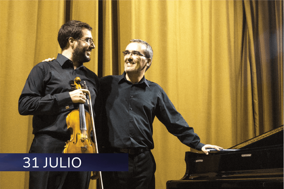 Cartel de Festival Música en el Foro. DUO FRANCES-BERNAL Violín y piano
