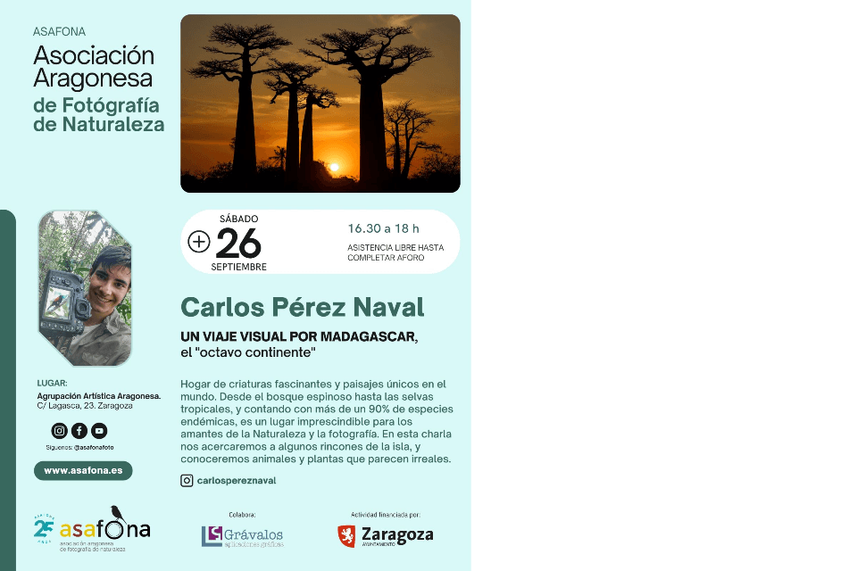Cartel de XXI Jornadas Aragonesas de Fotografía de Naturaleza, con Carlos Pérez Naval