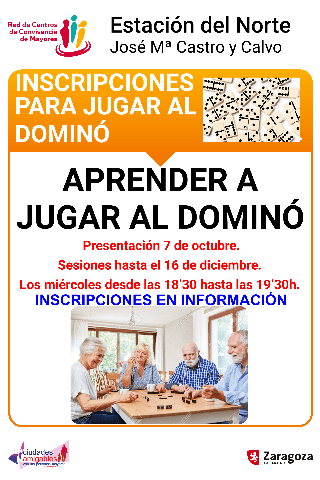 Cartel de DOMINÓ:Talleres para aprender a Jugar. Estación del Norte