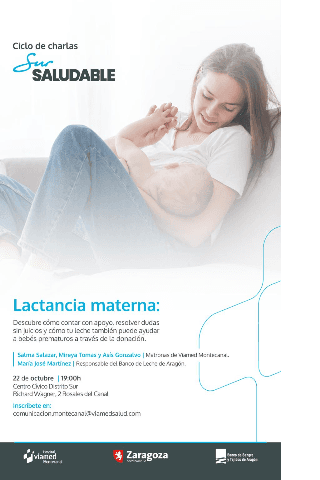 Cartel de Sur Saludable. Charla: Lactancia materna